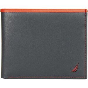 Men's Navy/Red Bifold Leather Wallet RFID Blocking ID Window Card Slots